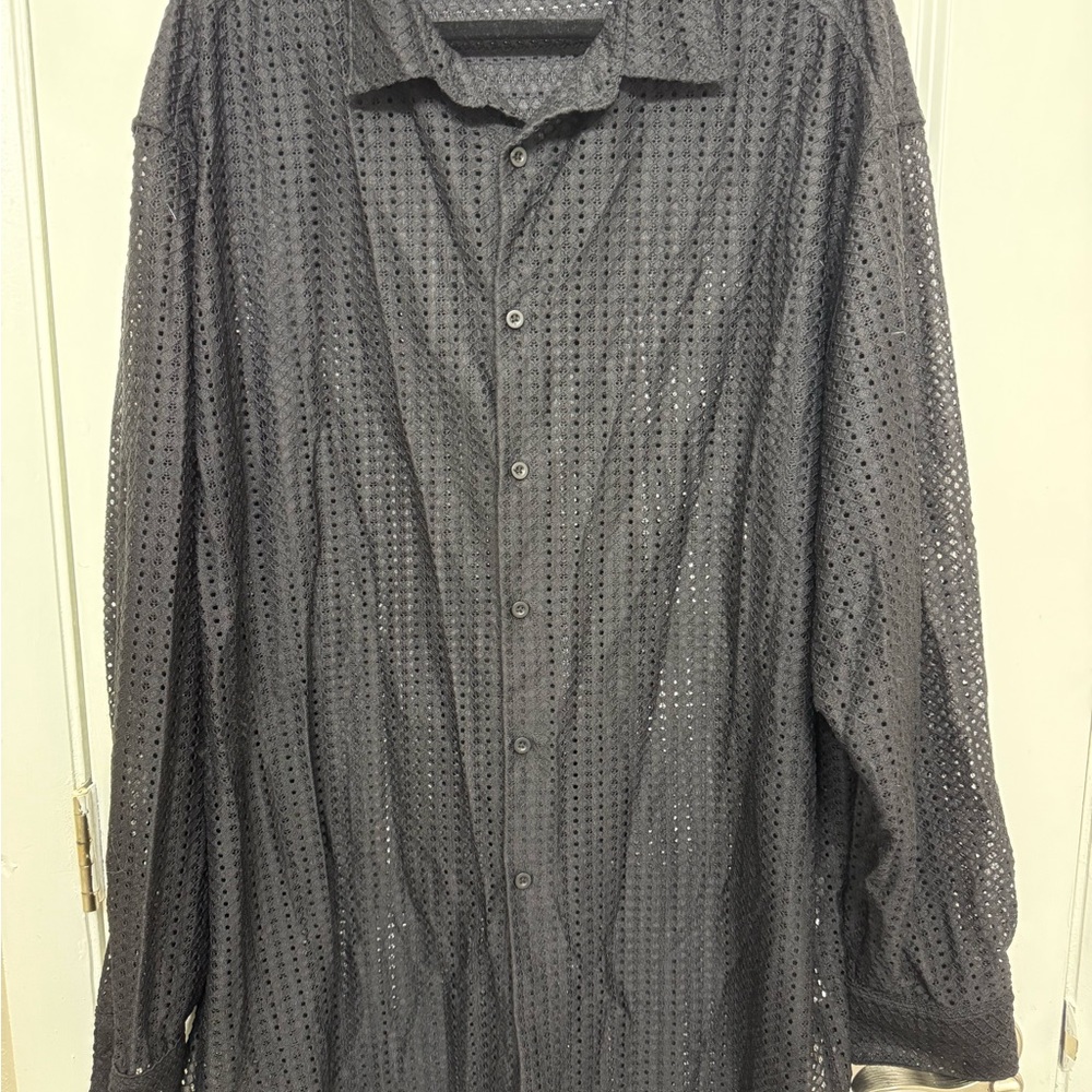 Zara Men's Black Mesh Textured Button-Down Shirt